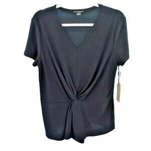 Halogen Womens Black Short Sleeve Twist Front Peplum Shirt Plus Size XXL new